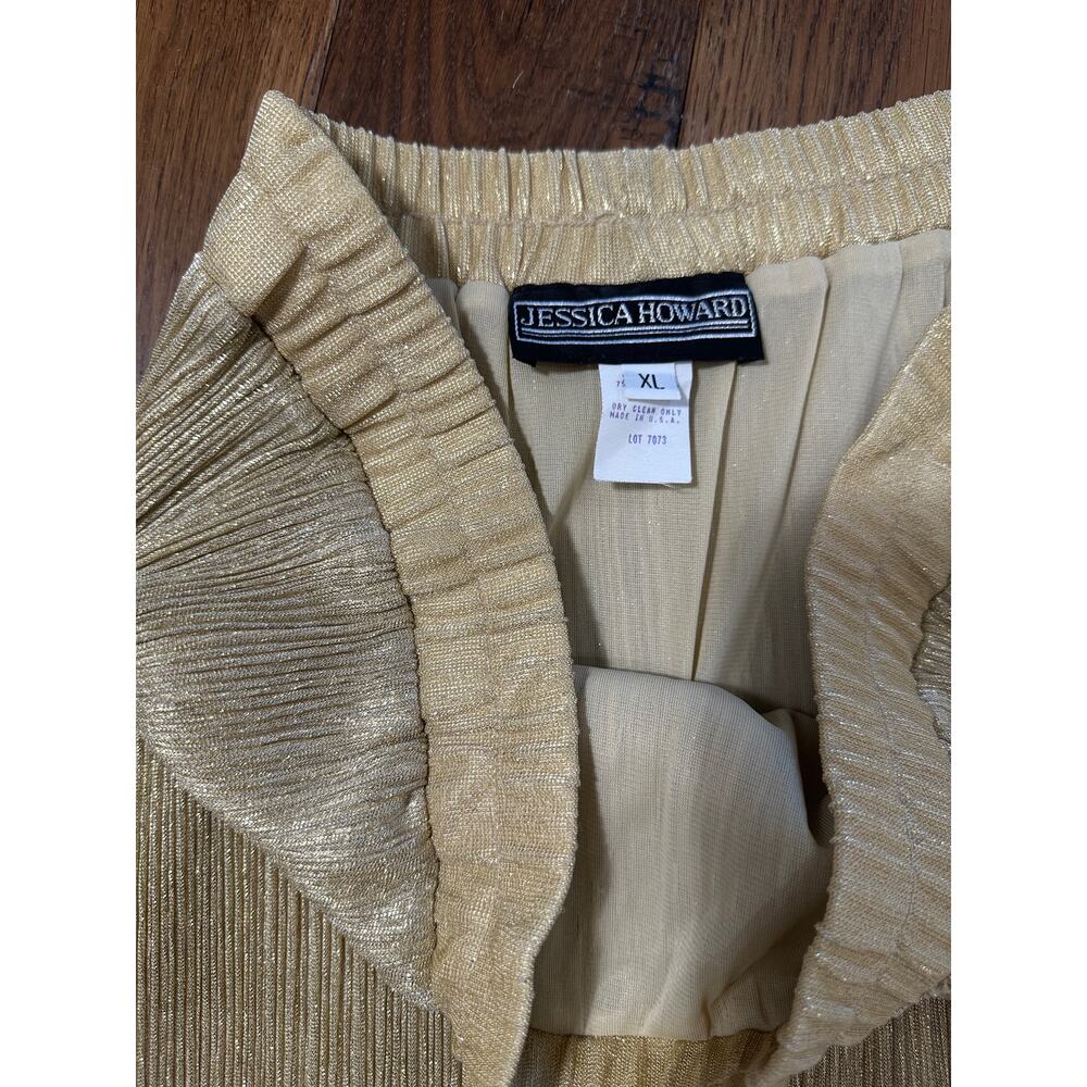 True vintage gold metallic pleated maxi skirt by Jessica Howard - Picture 4 of 7